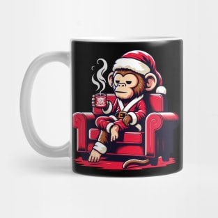 Monkey Drinking Coffee Christmas Mug